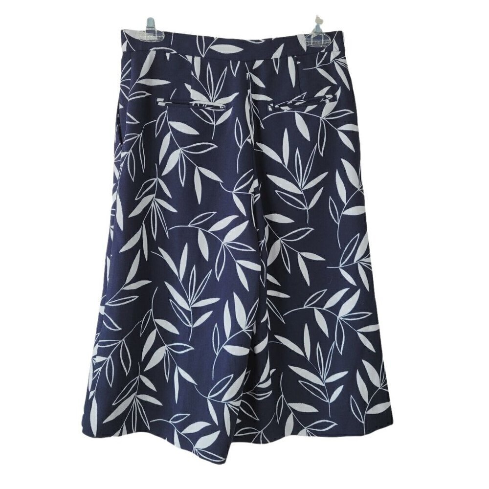 Ann Taylor Petites Culotte Pants Sz 0P Dark Navy Blue Leaf Design Career Office